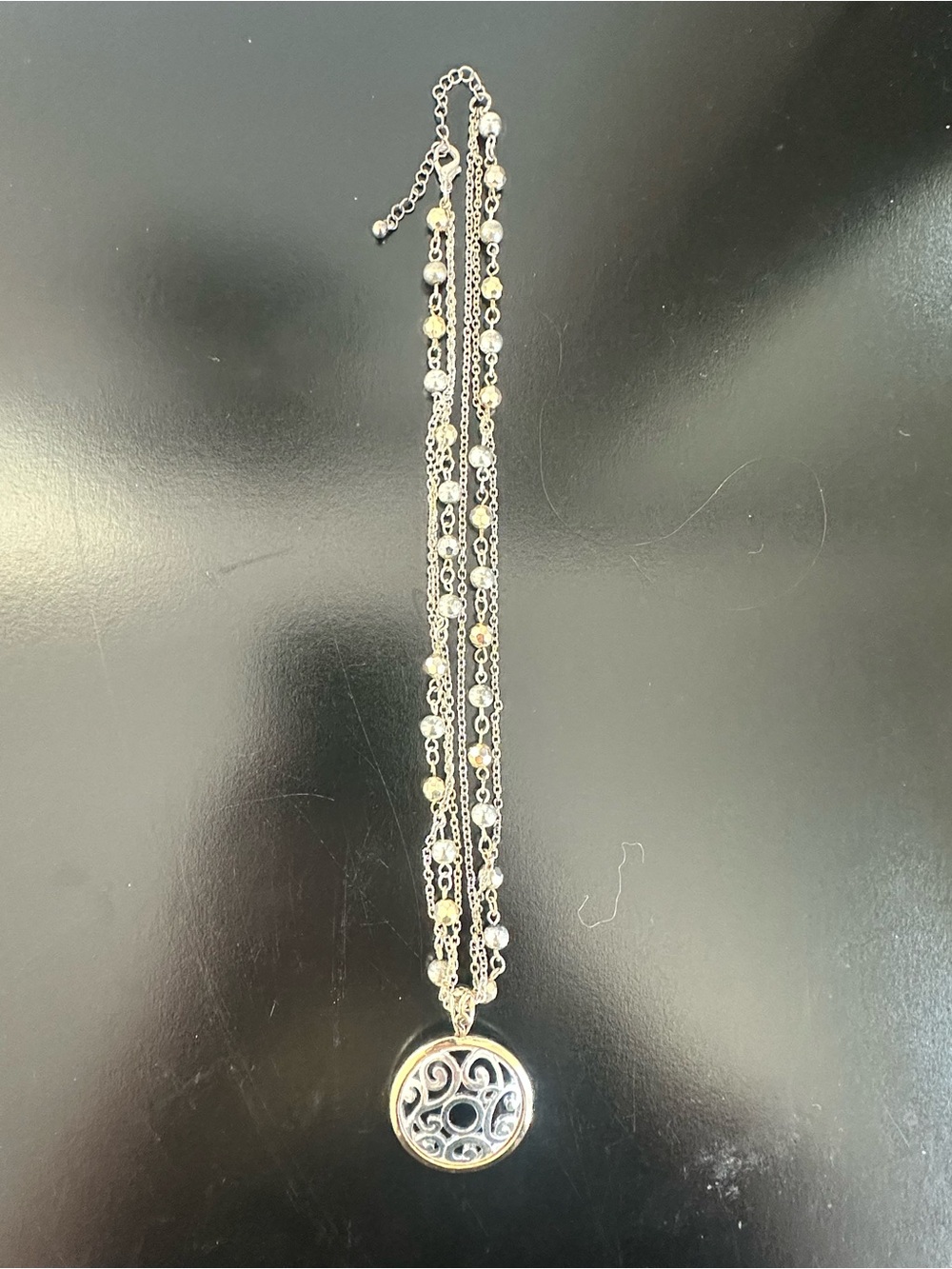Silver-Tone Multi-Strand Filigree Pendant Necklace - Silver